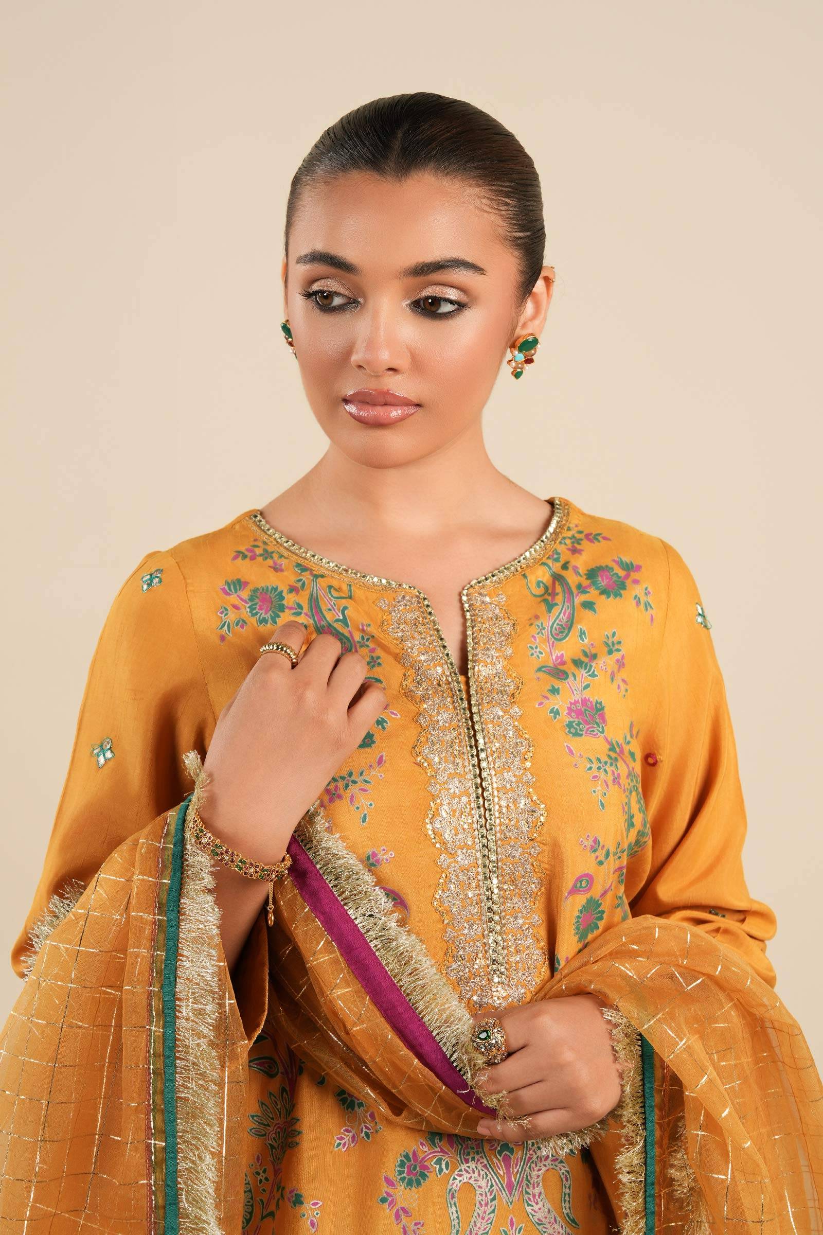 Maria B | Basics RTW | 3 Pc Embroidered Raw Silk Suit | MB-FS25-33 by Maria Faisal - Registered Vendor of : Maria B - type : Ladies Clothes - 100% original wedding dresses