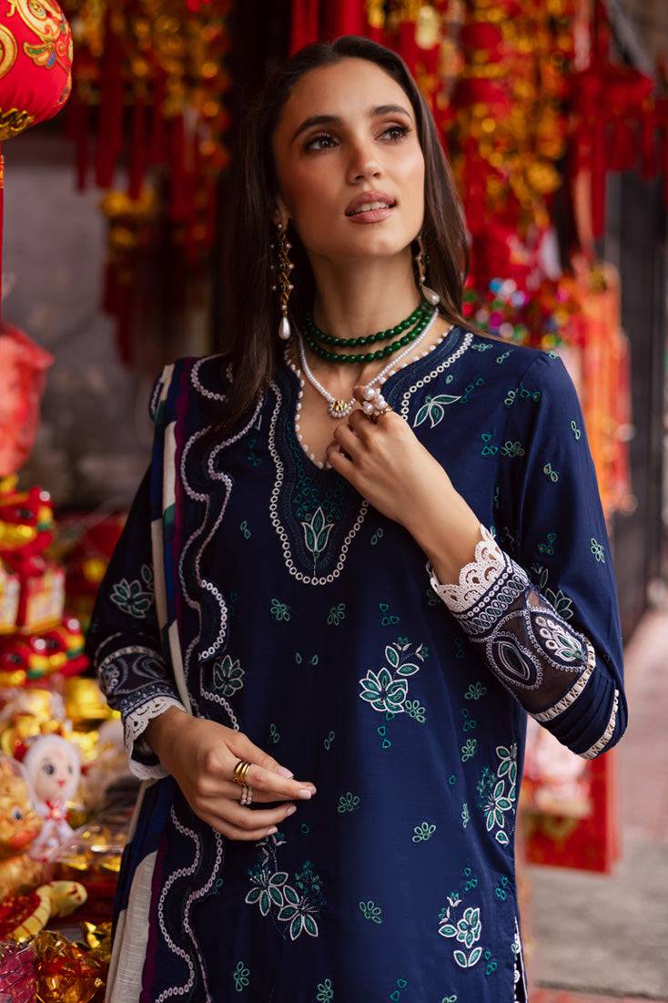 Marjjan | Carnation Lawn | MBL-17 A (NAVY BLUE) by Maria Faisal - Registered Vendor of : Marjjan - type : Ladies Clothes - 100% original wedding dresses