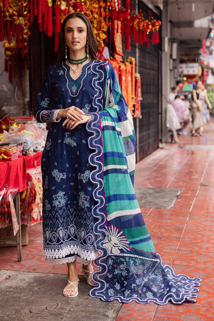 Marjjan | Carnation Lawn | MBL-17 A (NAVY BLUE) by Maria Faisal - Registered Vendor of : Marjjan - type : Ladies Clothes - 100% original wedding dresses