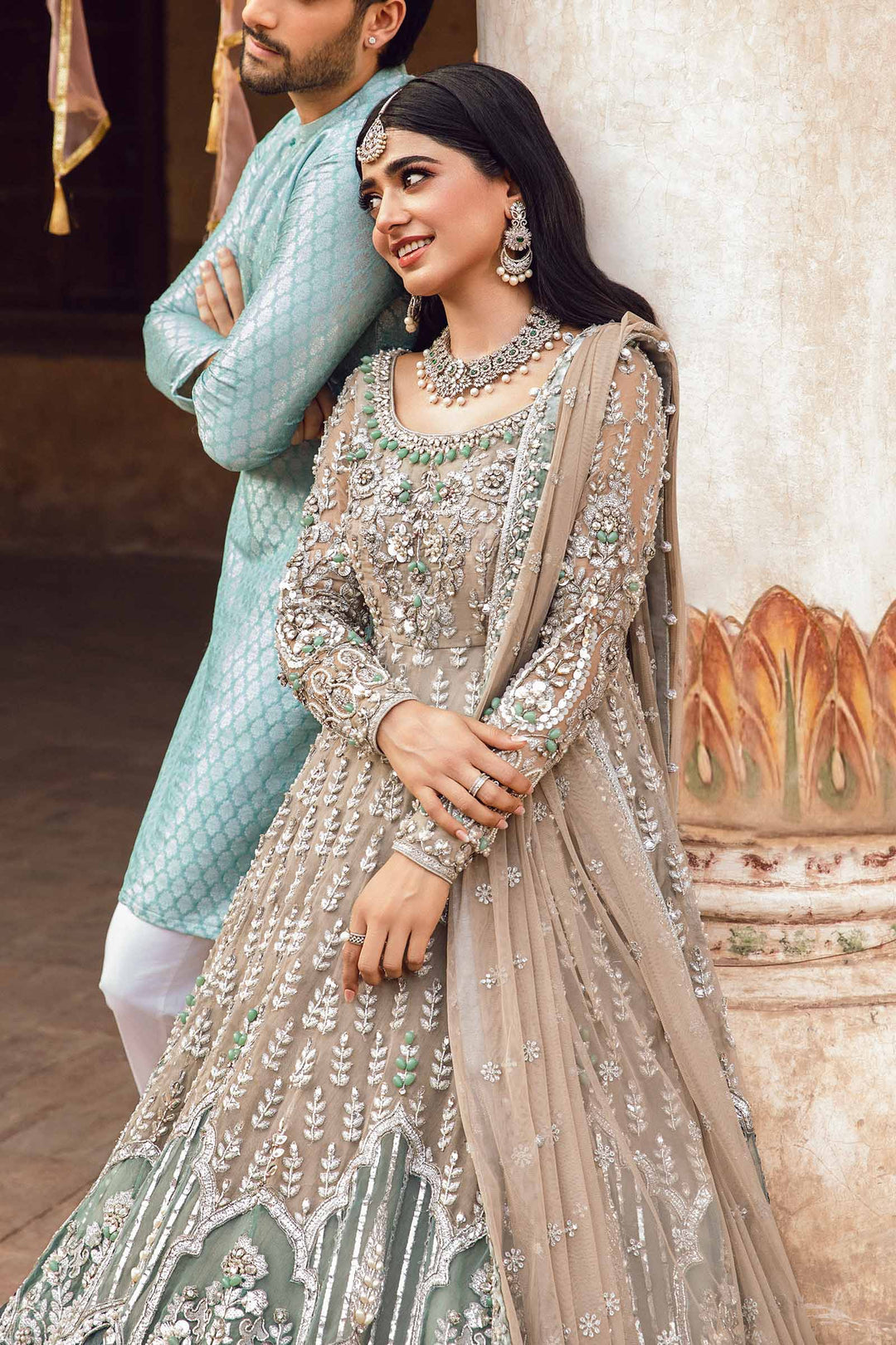 Maria B | Bridal Couture | Mehrinoz - Designer Dress with Intricate embroidery and embellishments. Shop elegent wedding dress at Maria Faisal.