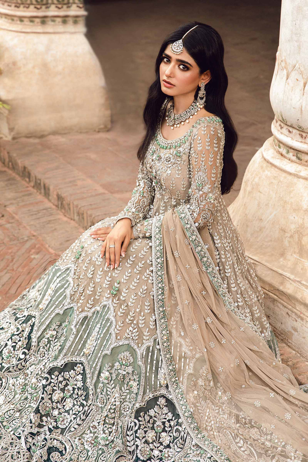 Maria B | Bridal Couture | Mehrinoz - Designer Dress with Intricate embroidery and embellishments. Shop elegent wedding dress at Maria Faisal.