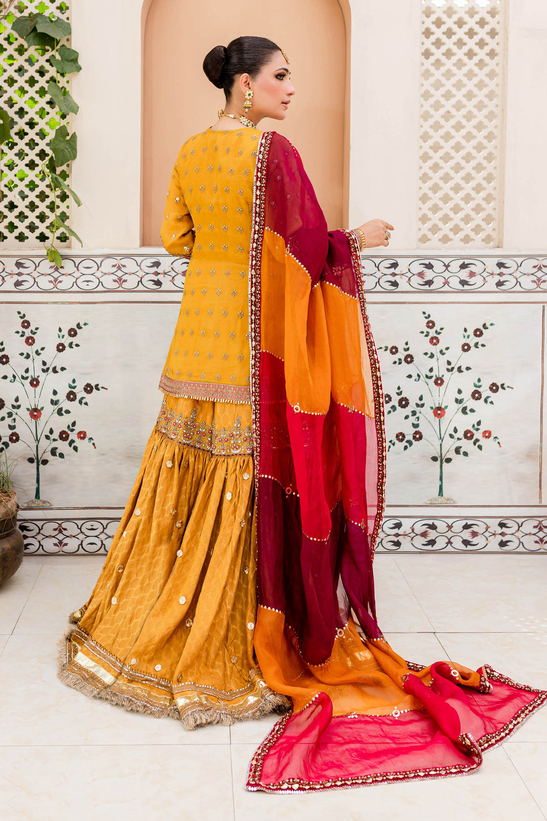 Maria B | Bridal Couture | Mustard Yellow MC-905 - Designer Dress with Intricate embroidery and embellishments. Shop elegent wedding dress at Maria Faisal.
