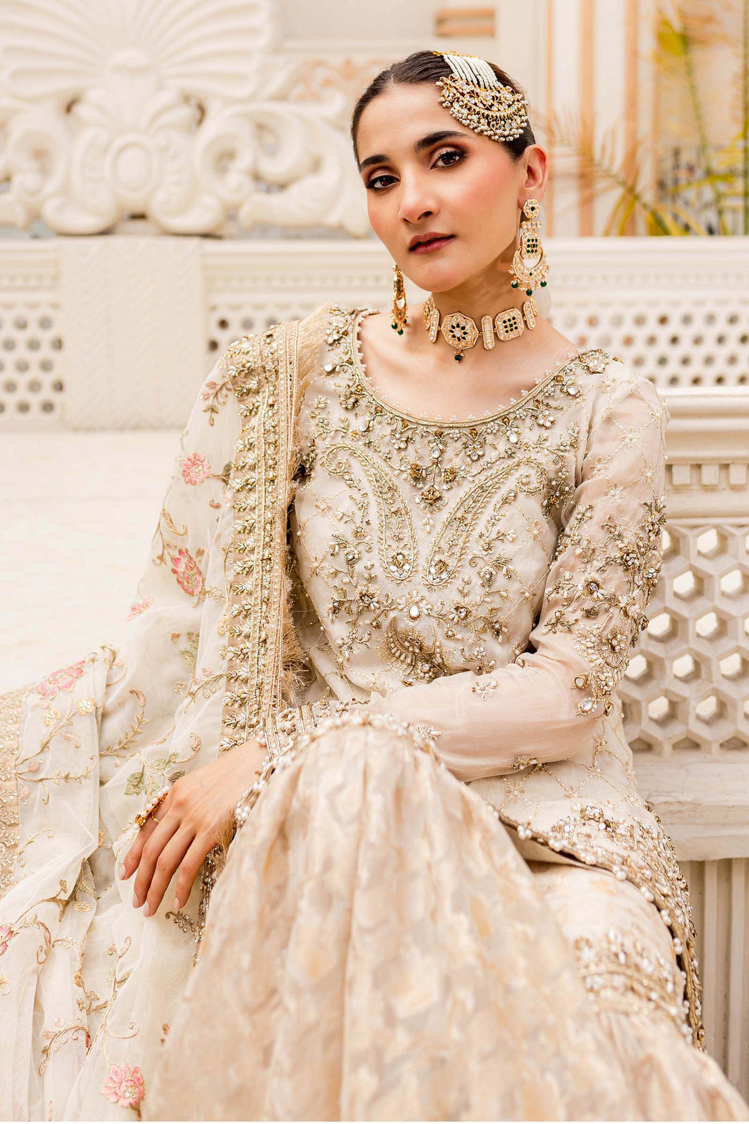 Maria B | Bridal Couture | Ivory Gold MC-906 - Designer Dress with Intricate embroidery and embellishments. Shop elegent wedding dress at Maria Faisal.