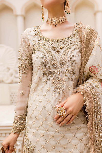 Maria B | Bridal Couture | Ivory Gold MC-906 - Designer Dress with Intricate embroidery and embellishments. Shop elegent wedding dress at Maria Faisal.