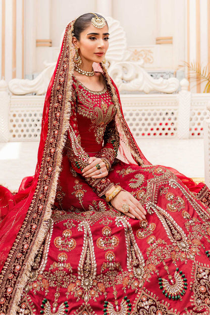Maria B | Bridal Couture | Deep Red MC-907 - Designer Dress with Intricate embroidery and embellishments. Shop elegent wedding dress at Maria Faisal.