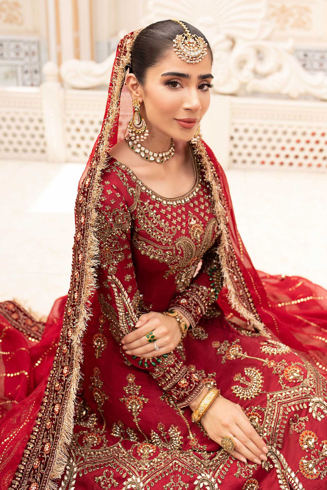 Maria B | Bridal Couture | Deep Red MC-907 - Designer Dress with Intricate embroidery and embellishments. Shop elegent wedding dress at Maria Faisal.