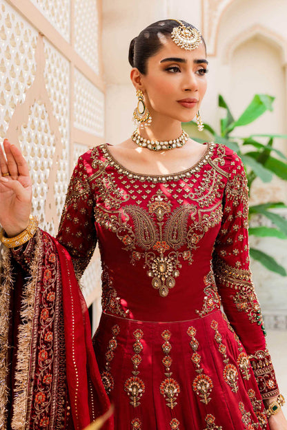 Maria B | Bridal Couture | Deep Red MC-907 - Designer Dress with Intricate embroidery and embellishments. Shop elegent wedding dress at Maria Faisal.