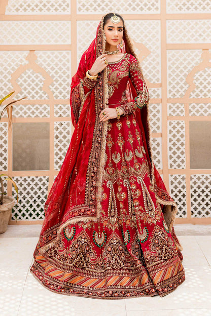 Maria B | Bridal Couture | Deep Red MC-907 - Designer Dress with Intricate embroidery and embellishments. Shop elegent wedding dress at Maria Faisal.