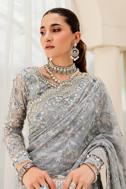 Maria B | Bridal Couture | Ice Blue MC-908 - Designer Dress with Intricate embroidery and embellishments. Shop elegent wedding dress at Maria Faisal.