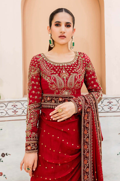 Maria B | Bridal Couture | Deep Red MC-910 - Designer Dress with Intricate embroidery and embellishments. Shop elegent wedding dress at Maria Faisal.