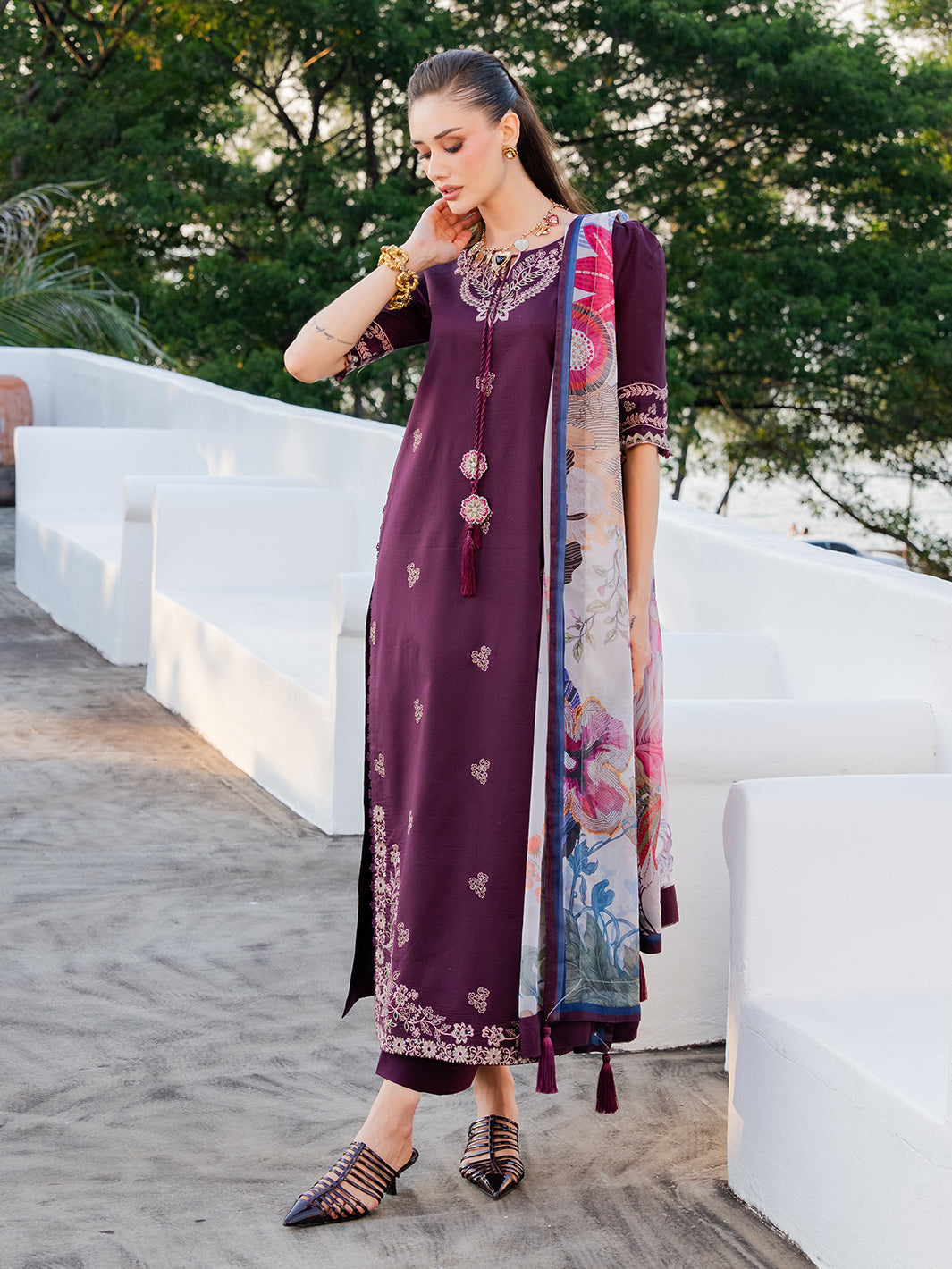 Izel | Dareen Luxury Lawn 26 | Meerab - Luxury Dress - available at Maria Faisal in UK and USA.