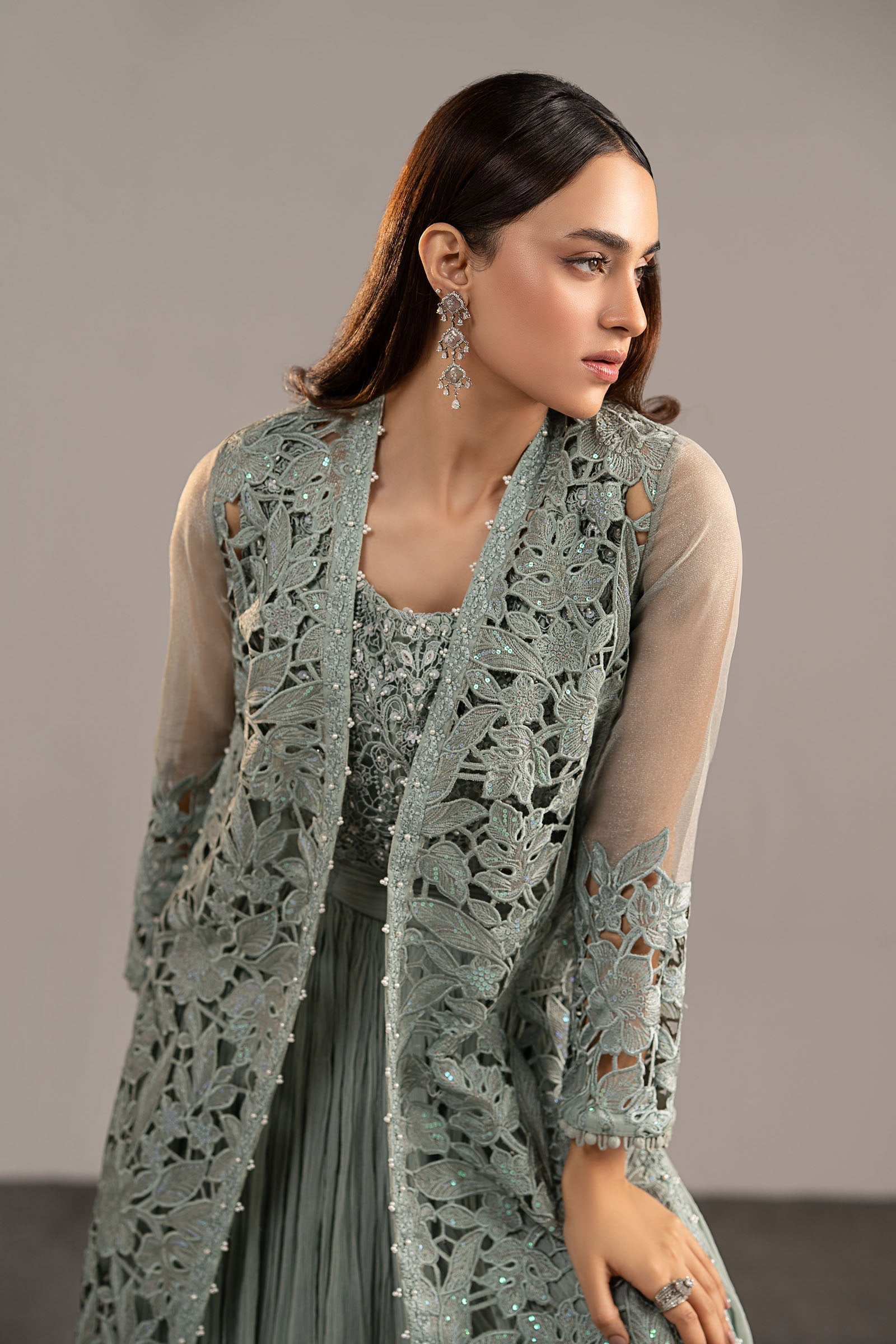 Maria B | Luxury Formals | MGL-EF26-01-Ice Blue - Formal Dress - available at Maria Faisal in UK and USA.