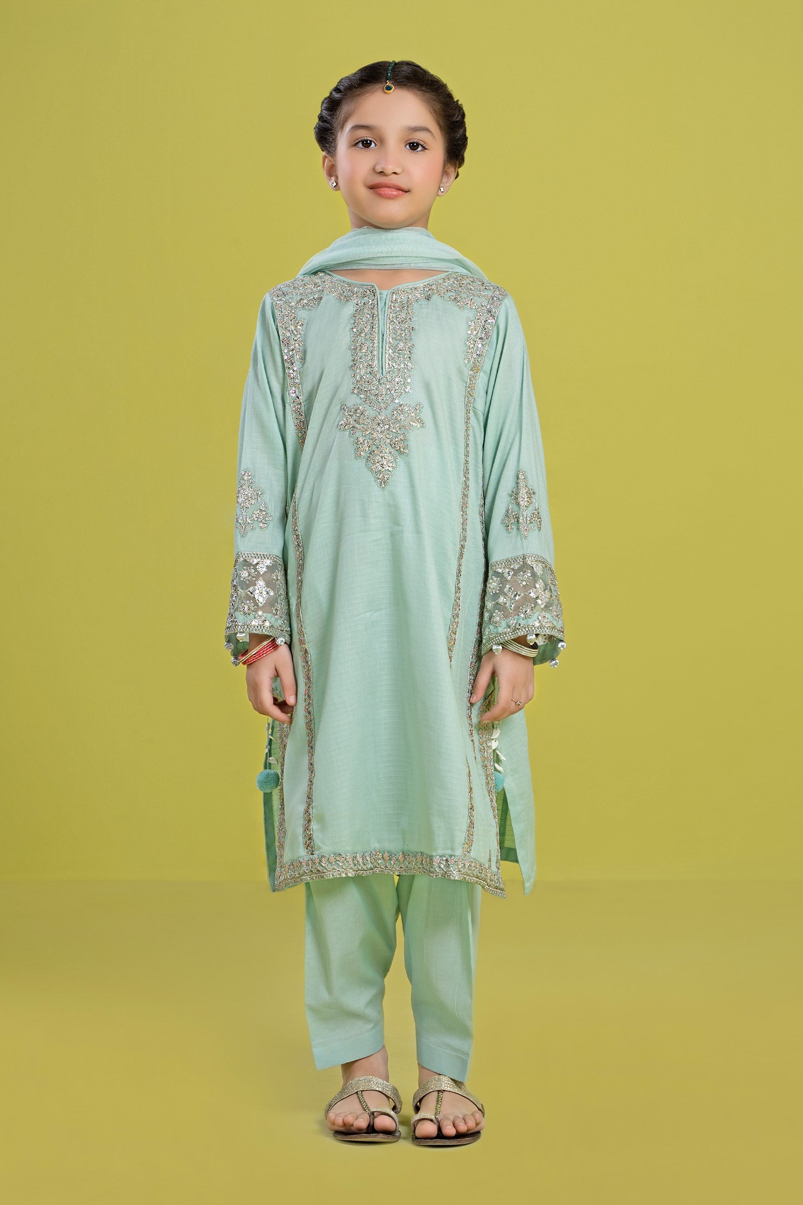 3 Piece Embroidered Dobby Suit - Kids Clothing - available at Maria Faisal in UK and USA.