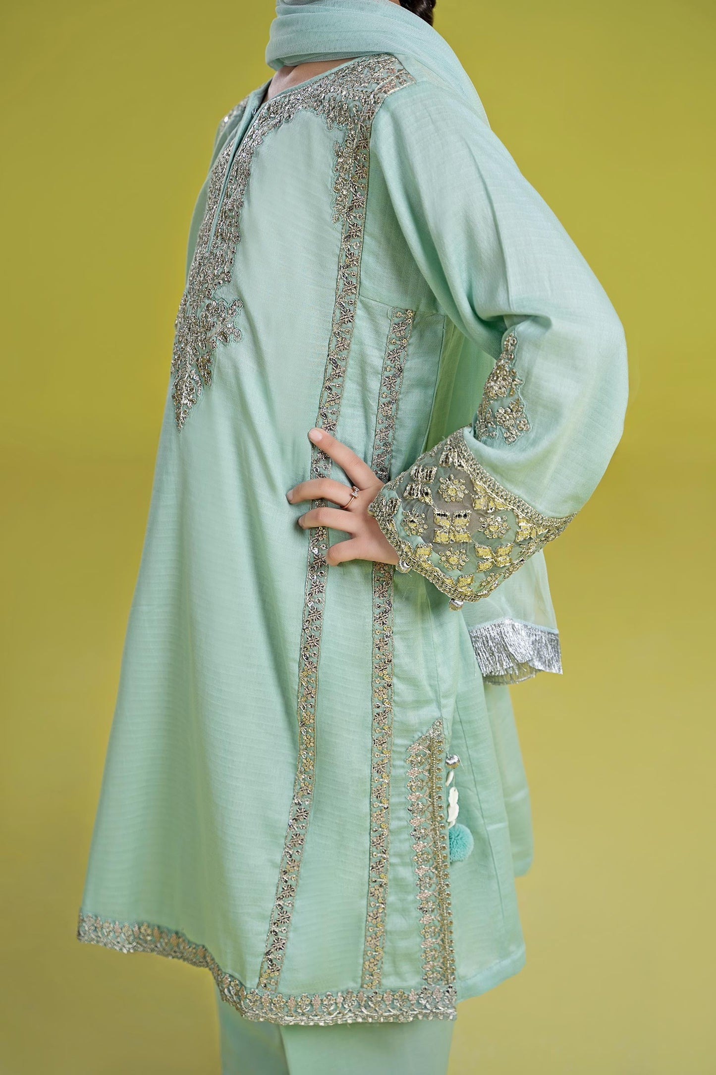 3 Piece Embroidered Dobby Suit - Kids Clothing - available at Maria Faisal in UK and USA.