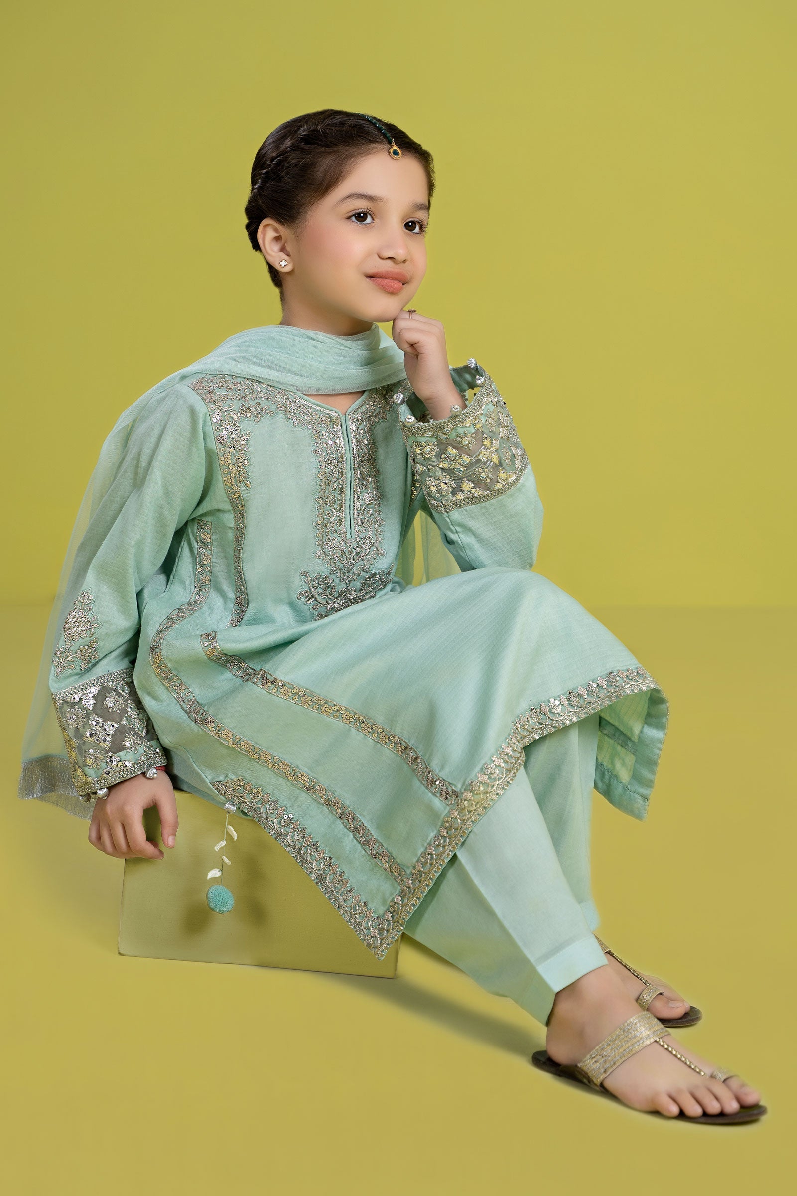 3 Piece Embroidered Dobby Suit - Kids Clothing - available at Maria Faisal in UK and USA.