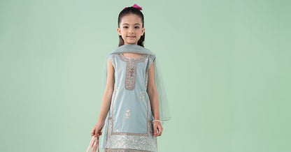 3 Piece Embroidered Dobby Suit - Kids Clothes - available at Maria Faisal in UK and USA