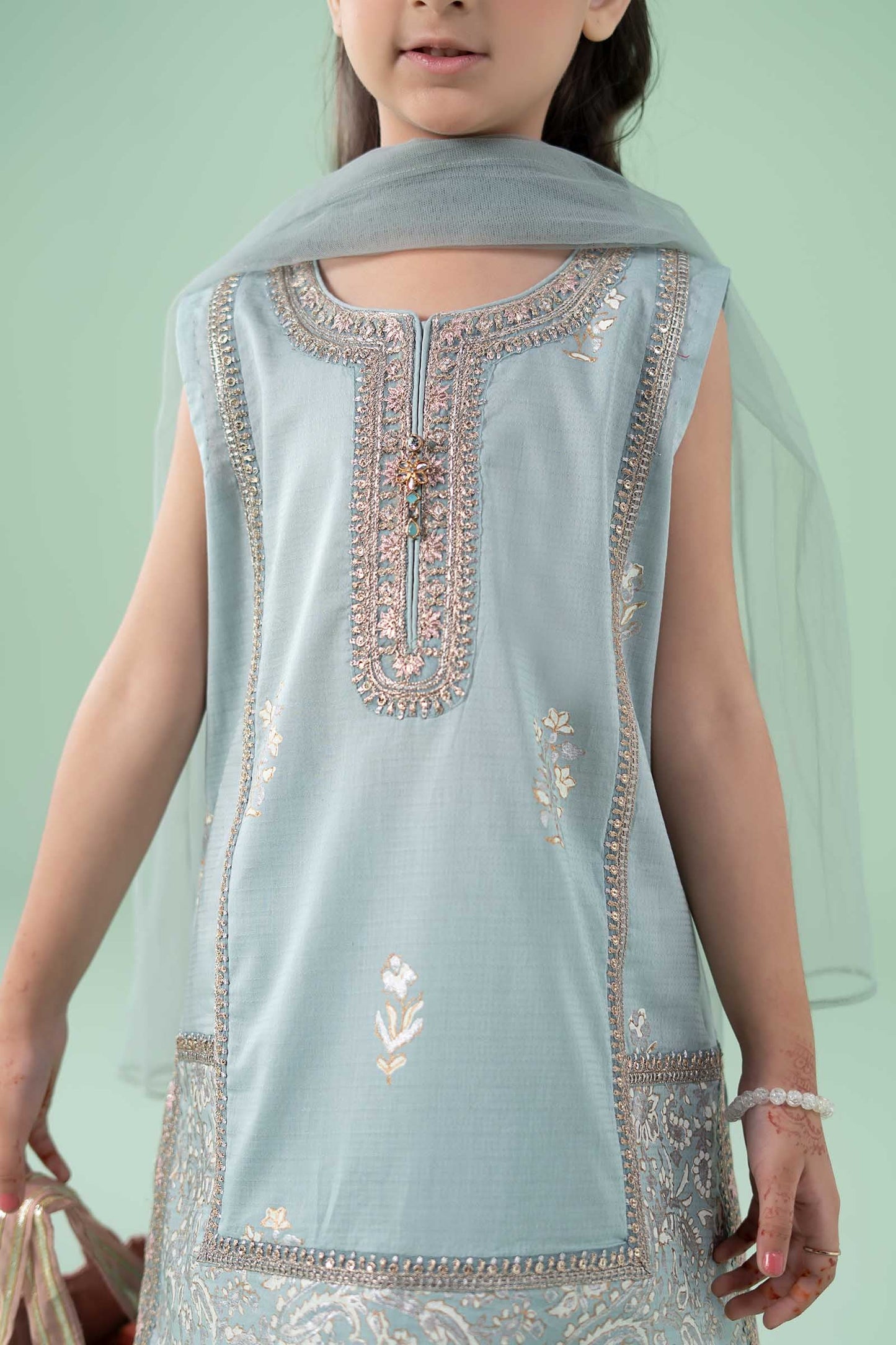 3 Piece Embroidered Dobby Suit - Kids Clothes - available at Maria Faisal in UK and USA