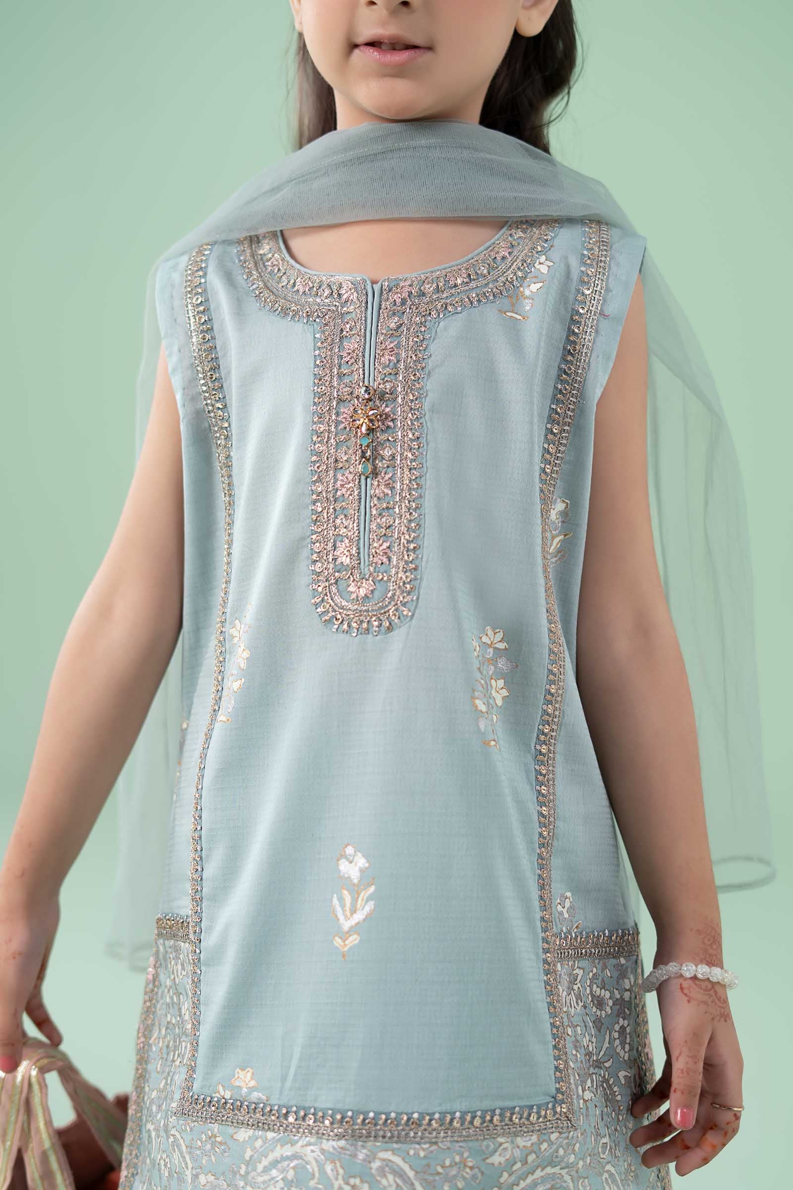 3 Piece Embroidered Dobby Suit - Kids Clothes - available at Maria Faisal in UK and USA