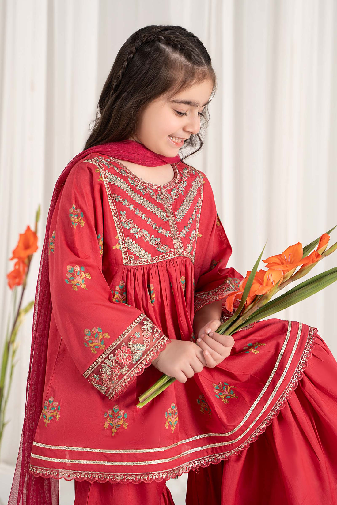 Maria B | 3 Piece Embroidered Lawn Suit | MKD-EF25-15 by Maria Faisal - Registered Vendor of : Maria B - type : Kids Clothes - 100% original wedding dresses