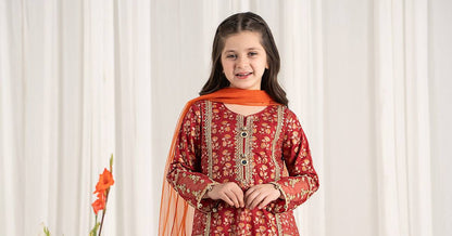 Maria B | 3 Piece Embroidered Lawn Suit | MKD-EF25-23 by Maria Faisal - Registered Vendor of : Maria B - type : Kids Clothes - 100% original wedding dresses