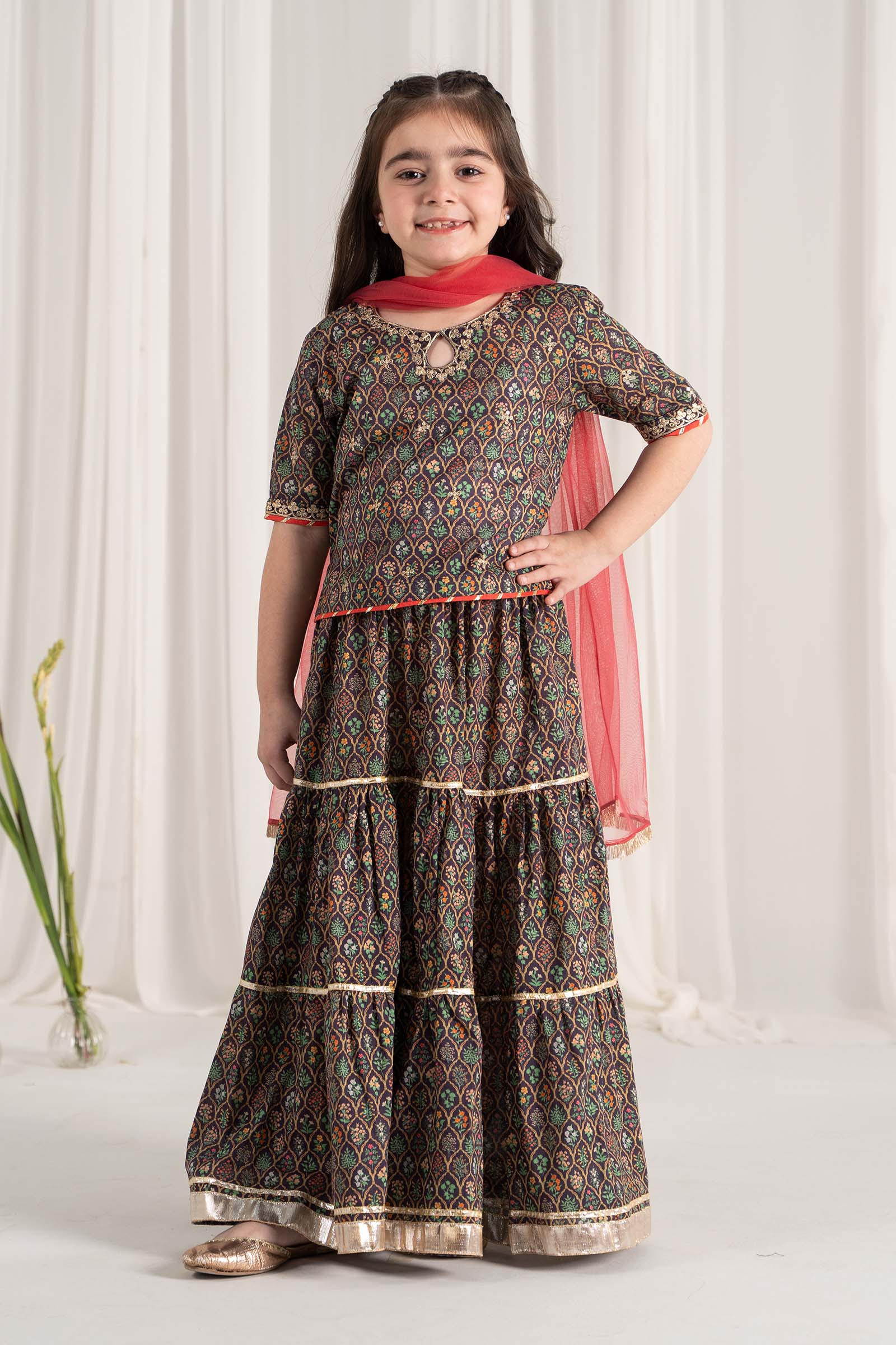 Maria B | 3 Piece Printed Lawn Suit | MKD-EF25-30 by Maria Faisal - Registered Vendor of : Maria B - type : Kids Clothes - 100% original wedding dresses