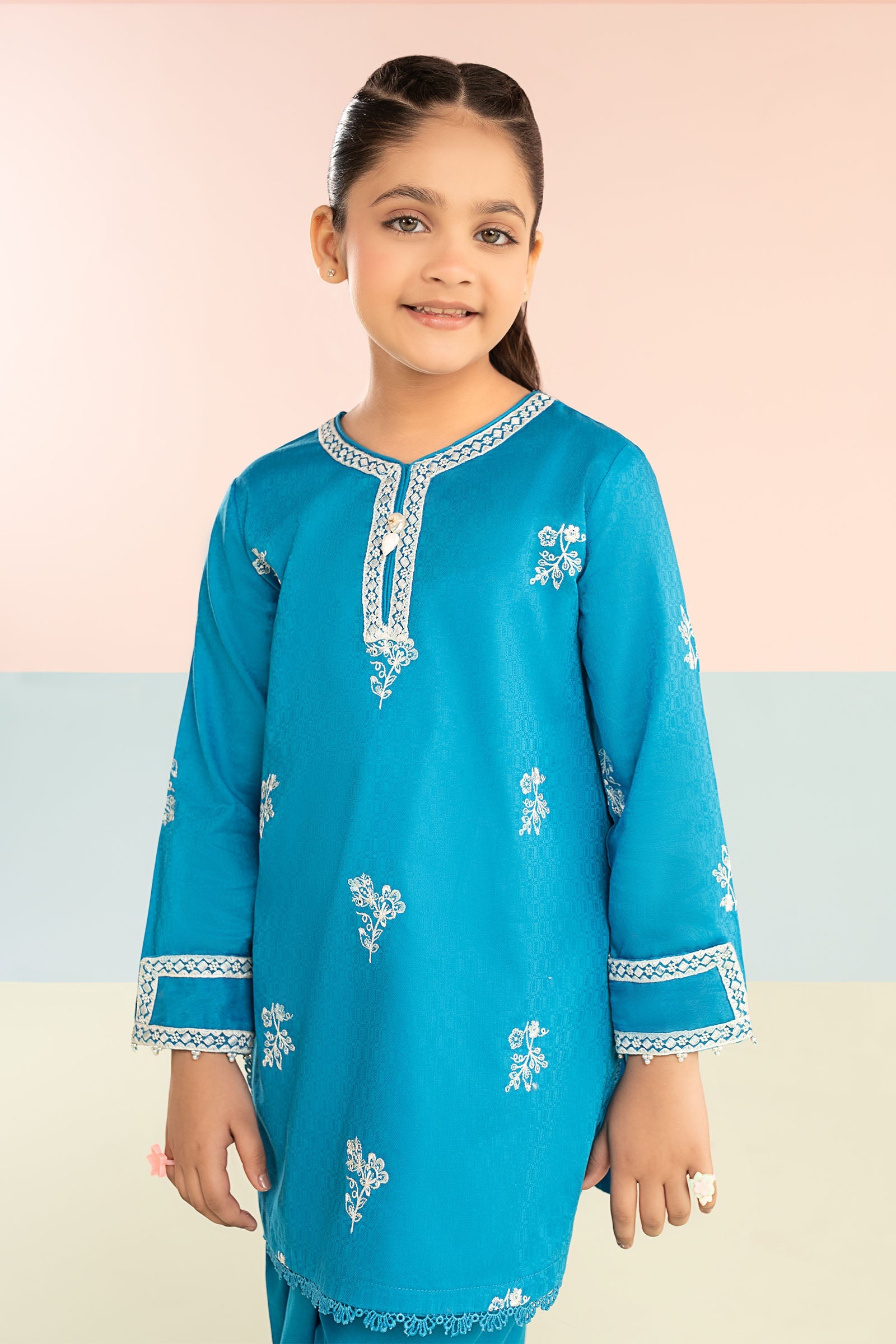 2 Piece Embroidered Dobby Lawn Suit - Kids Clothing - available at Maria Faisal in UK and USA.