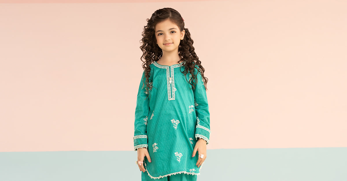 2 Piece Embroidered Dobby Lawn Suit - Kids Clothing - available at Maria Faisal in UK and USA.