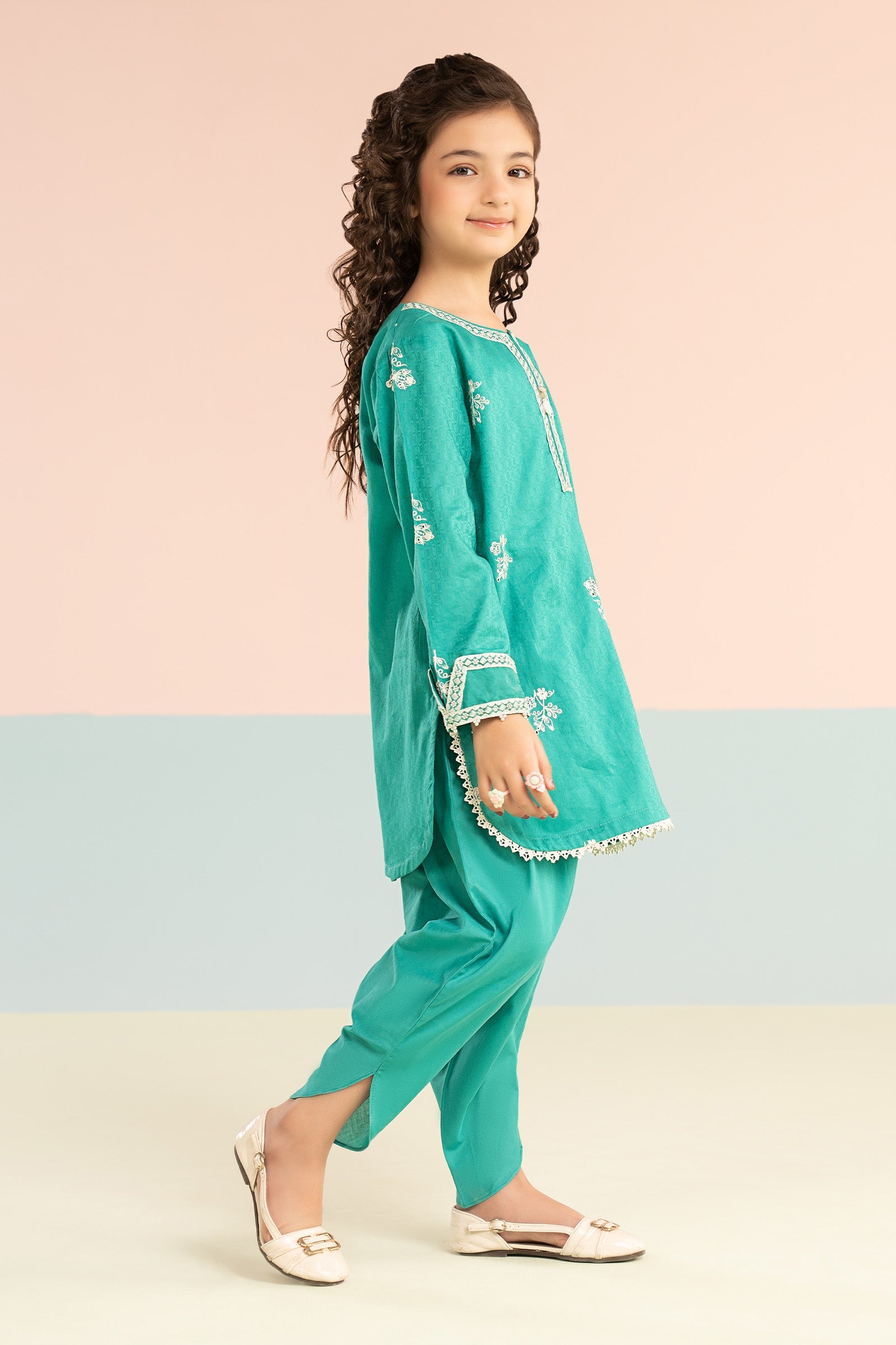 2 Piece Embroidered Dobby Lawn Suit - Kids Clothing - available at Maria Faisal in UK and USA.