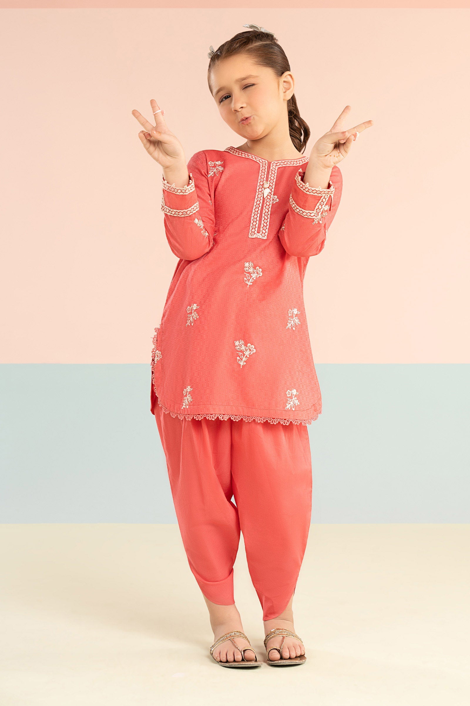2 Piece Embroidered Dobby Lawn Suit - Kids Clothing - available at Maria Faisal in UK and USA.
