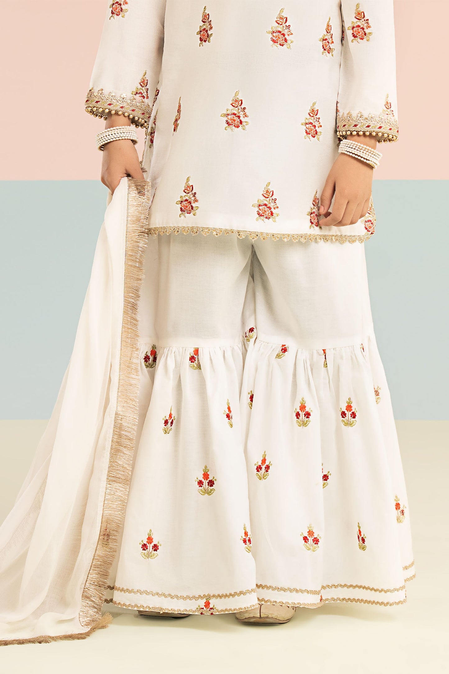 3 Piece Embroidered Dobby Lawn Suit - by Maria Faisal - Registered Vendor of : Maria B Kids - 100% Original Designer Dress