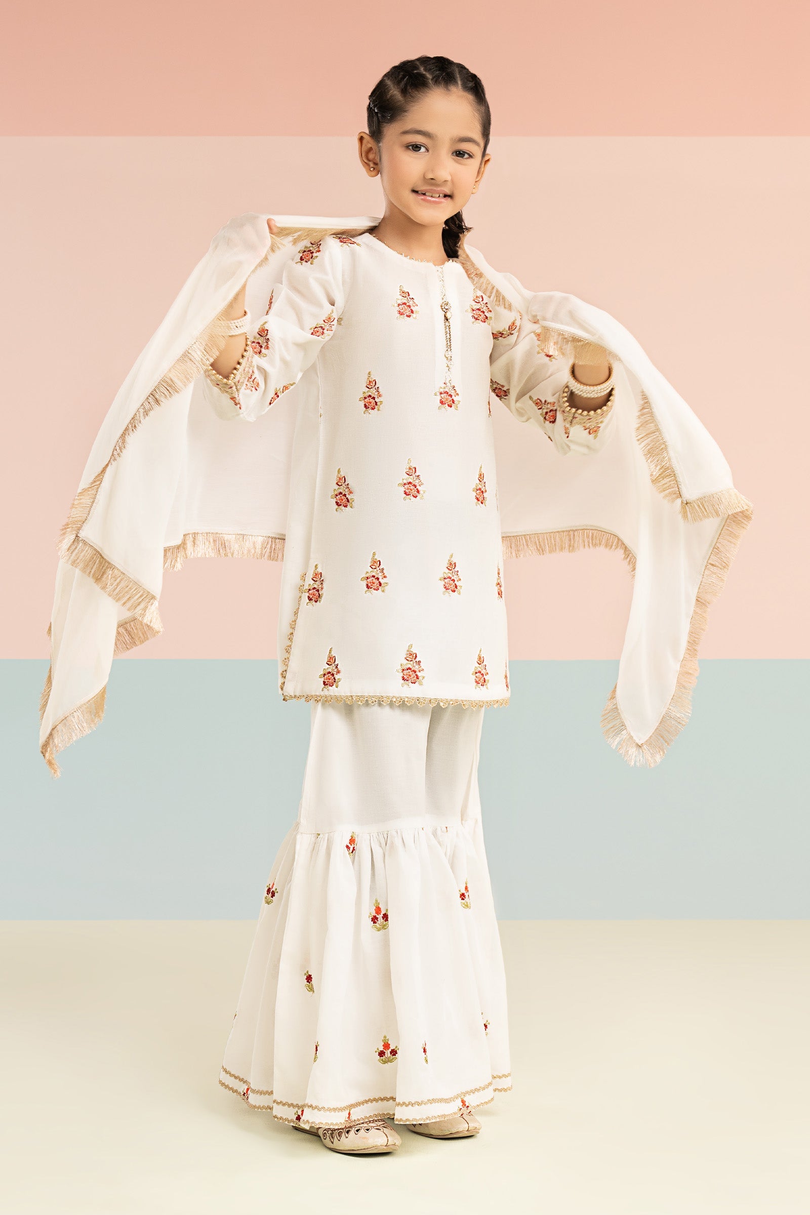 3 Piece Embroidered Dobby Lawn Suit - by Maria Faisal - Registered Vendor of : Maria B Kids - 100% Original Designer Dress