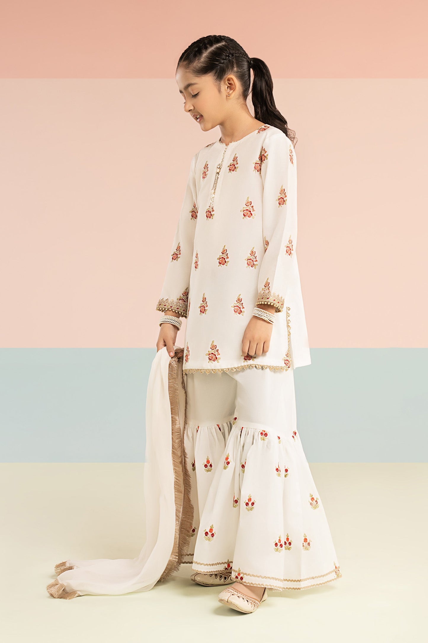 3 Piece Embroidered Dobby Lawn Suit - by Maria Faisal - Registered Vendor of : Maria B Kids - 100% Original Designer Dress