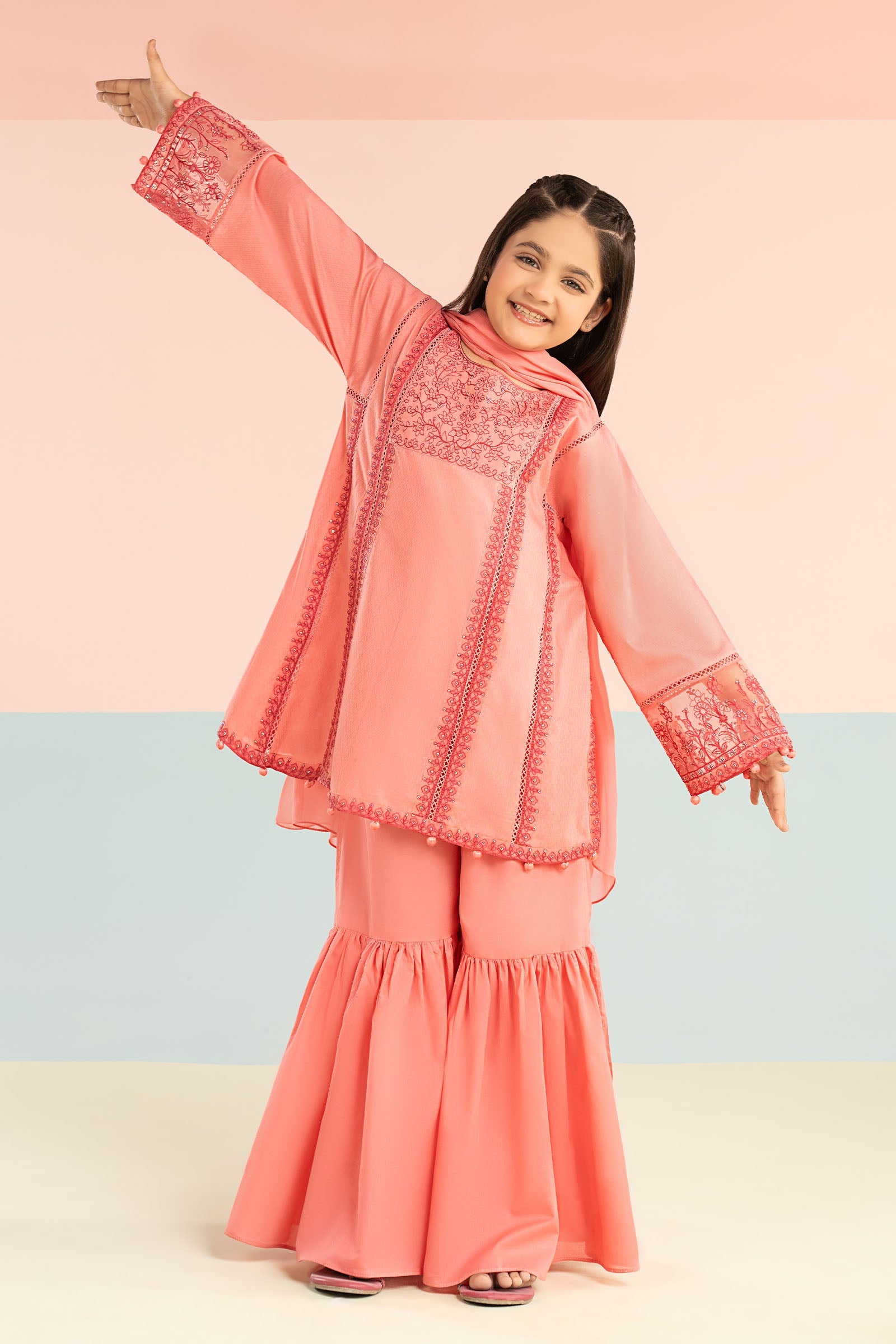 3 Piece Embroidered Dobby Lawn Suit - Kids Clothing - available at Maria Faisal in UK and USA.
