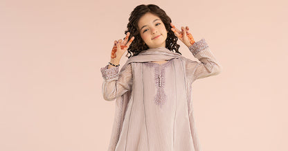 3 Piece Embroidered Striped Lurex Yarn Dyed Suit - Kids Clothing - available at Maria Faisal in UK and USA.