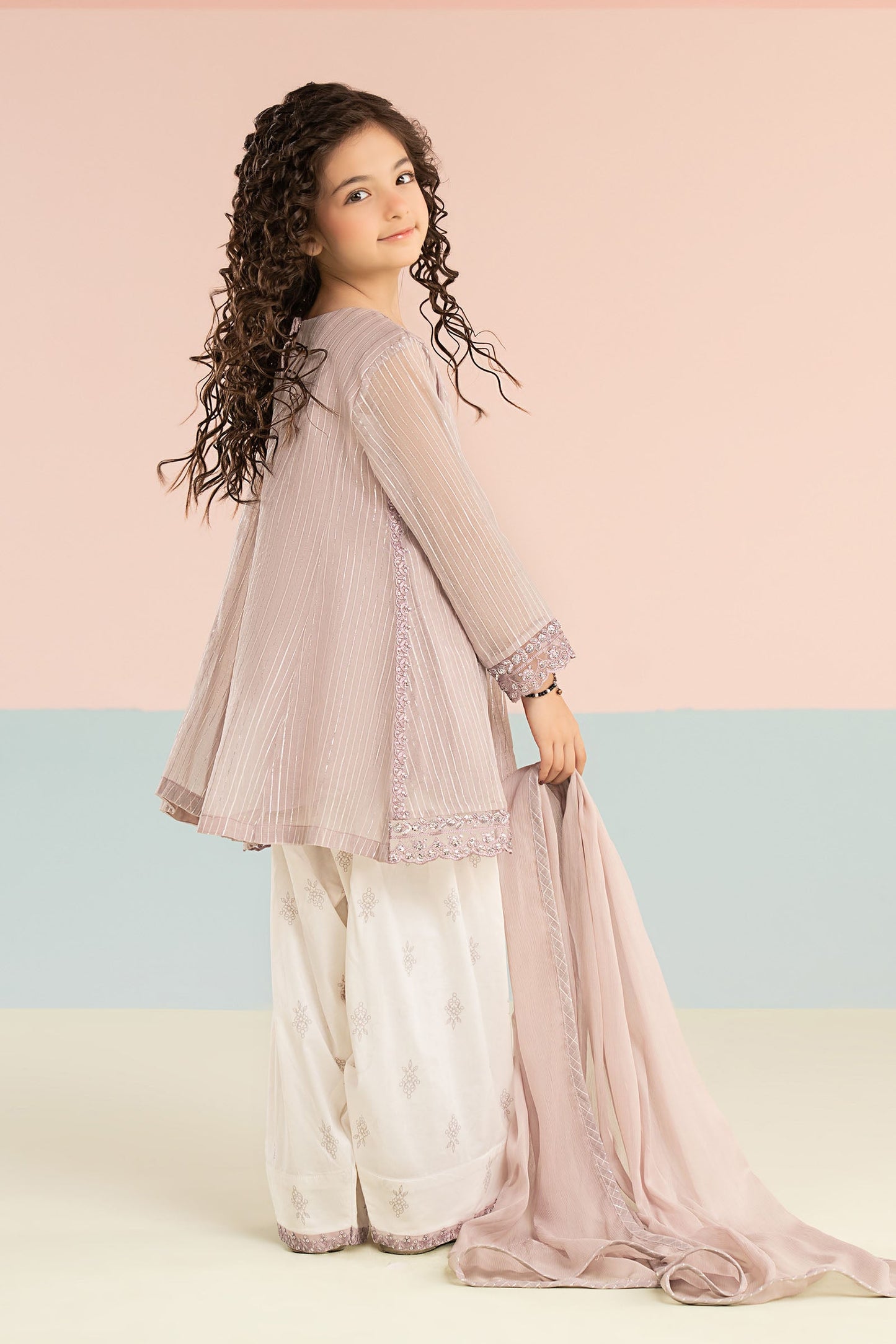 3 Piece Embroidered Striped Lurex Yarn Dyed Suit - Kids Clothing - available at Maria Faisal in UK and USA.