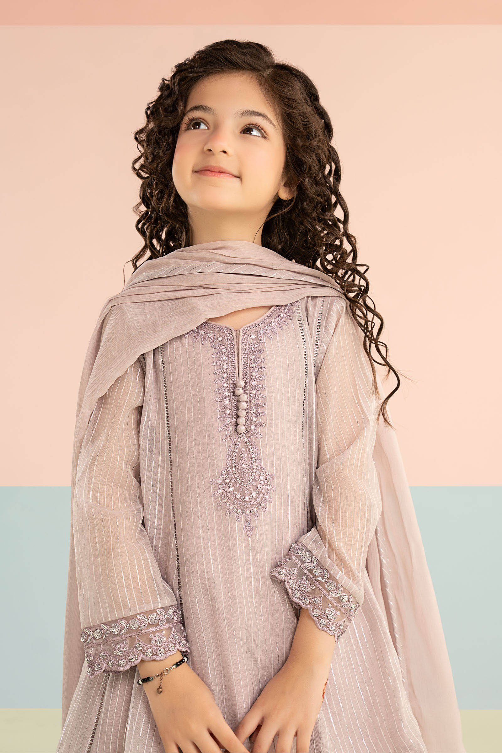 3 Piece Embroidered Striped Lurex Yarn Dyed Suit - Kids Clothing - available at Maria Faisal in UK and USA.