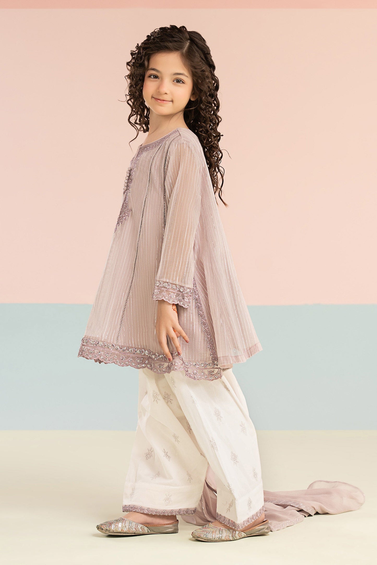 3 Piece Embroidered Striped Lurex Yarn Dyed Suit - Kids Clothing - available at Maria Faisal in UK and USA.