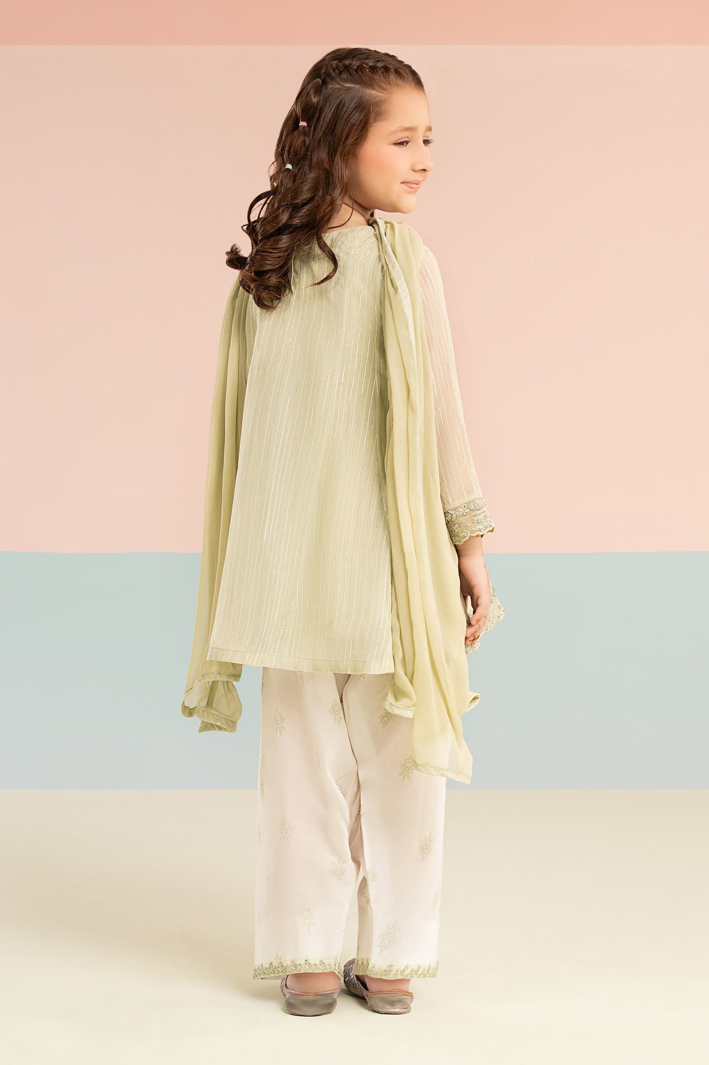 3 Piece Embroidered Striped Lurex Yarn Dyed Suit - Kids Clothing - available at Maria Faisal in UK and USA.