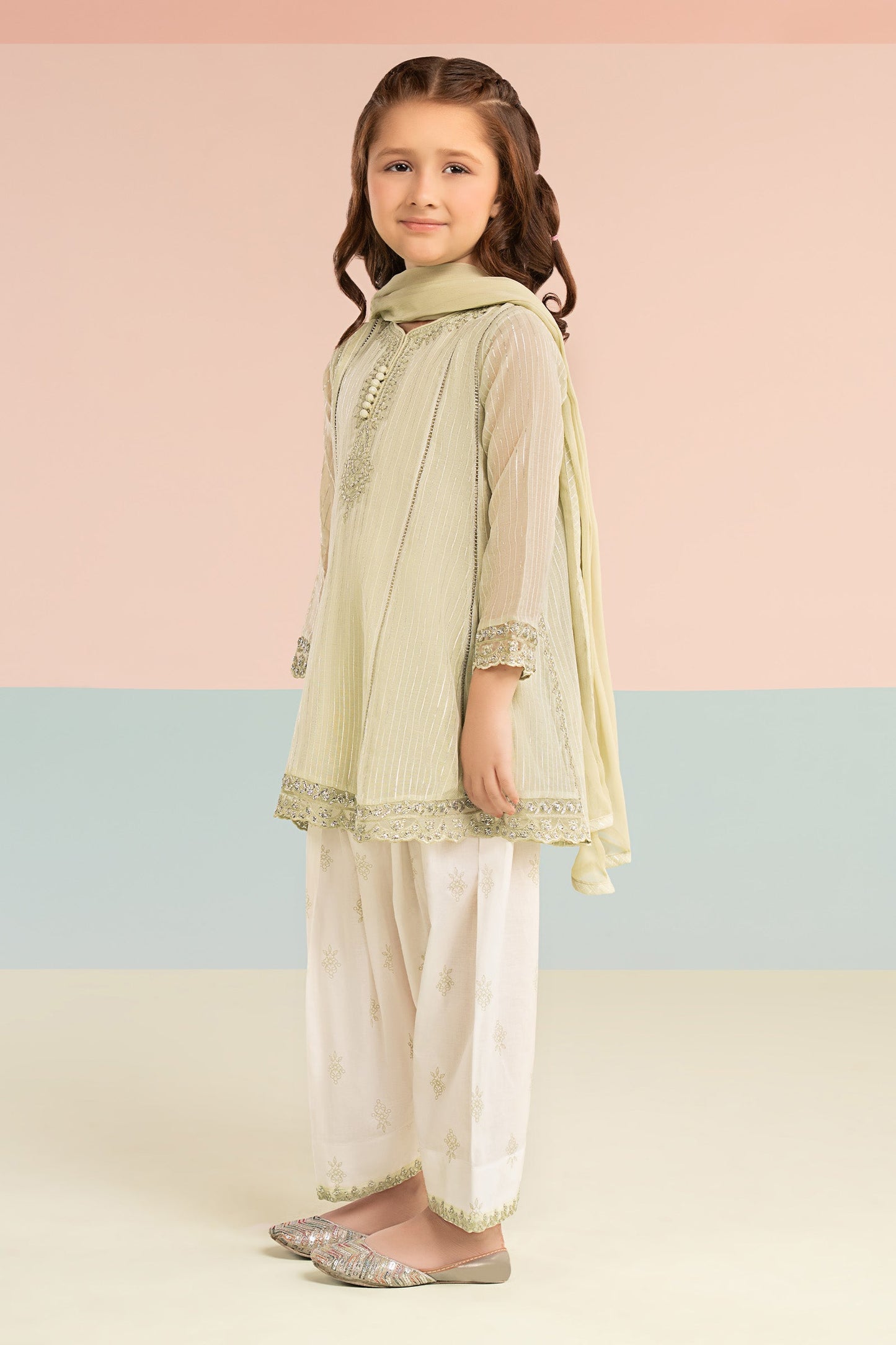 3 Piece Embroidered Striped Lurex Yarn Dyed Suit - Kids Clothing - available at Maria Faisal in UK and USA.