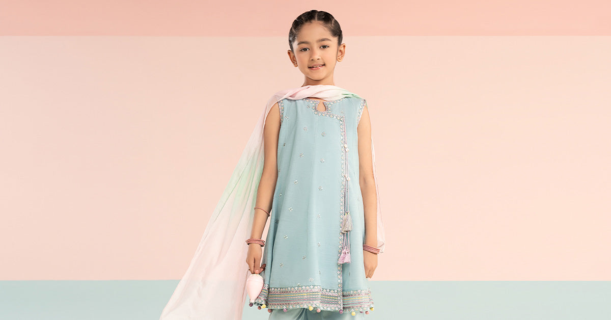 3 Piece Embroidered Paper Cotton Suit - Kids Clothing - available at Maria Faisal in UK and USA.
