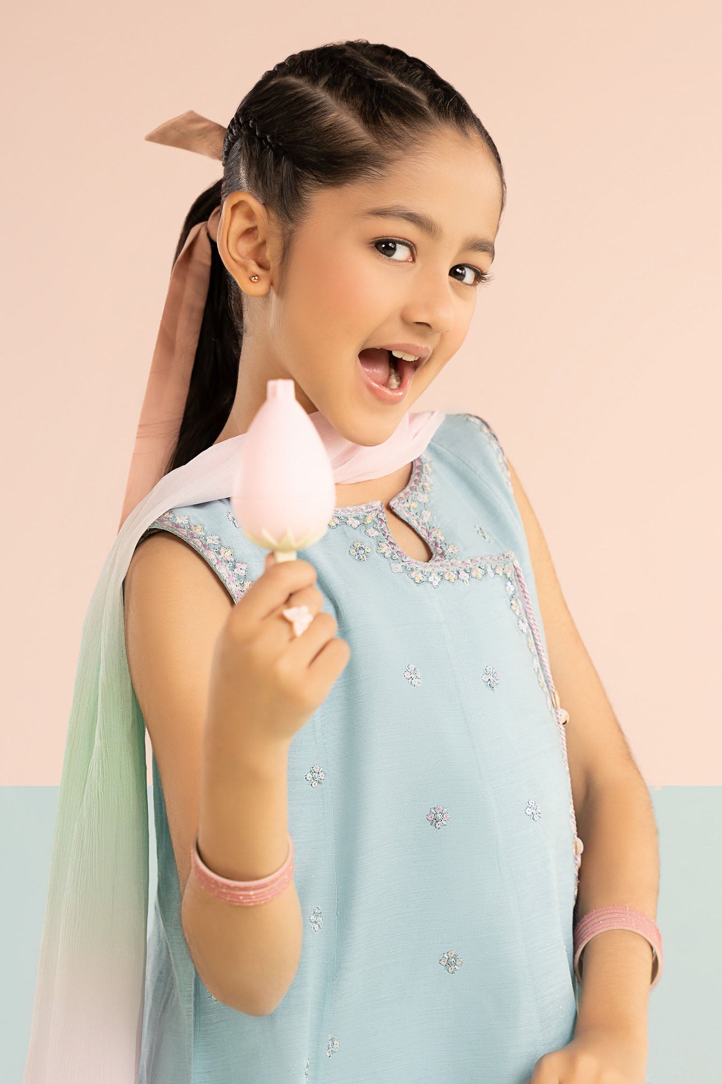 3 Piece Embroidered Paper Cotton Suit - Kids Clothing - available at Maria Faisal in UK and USA.
