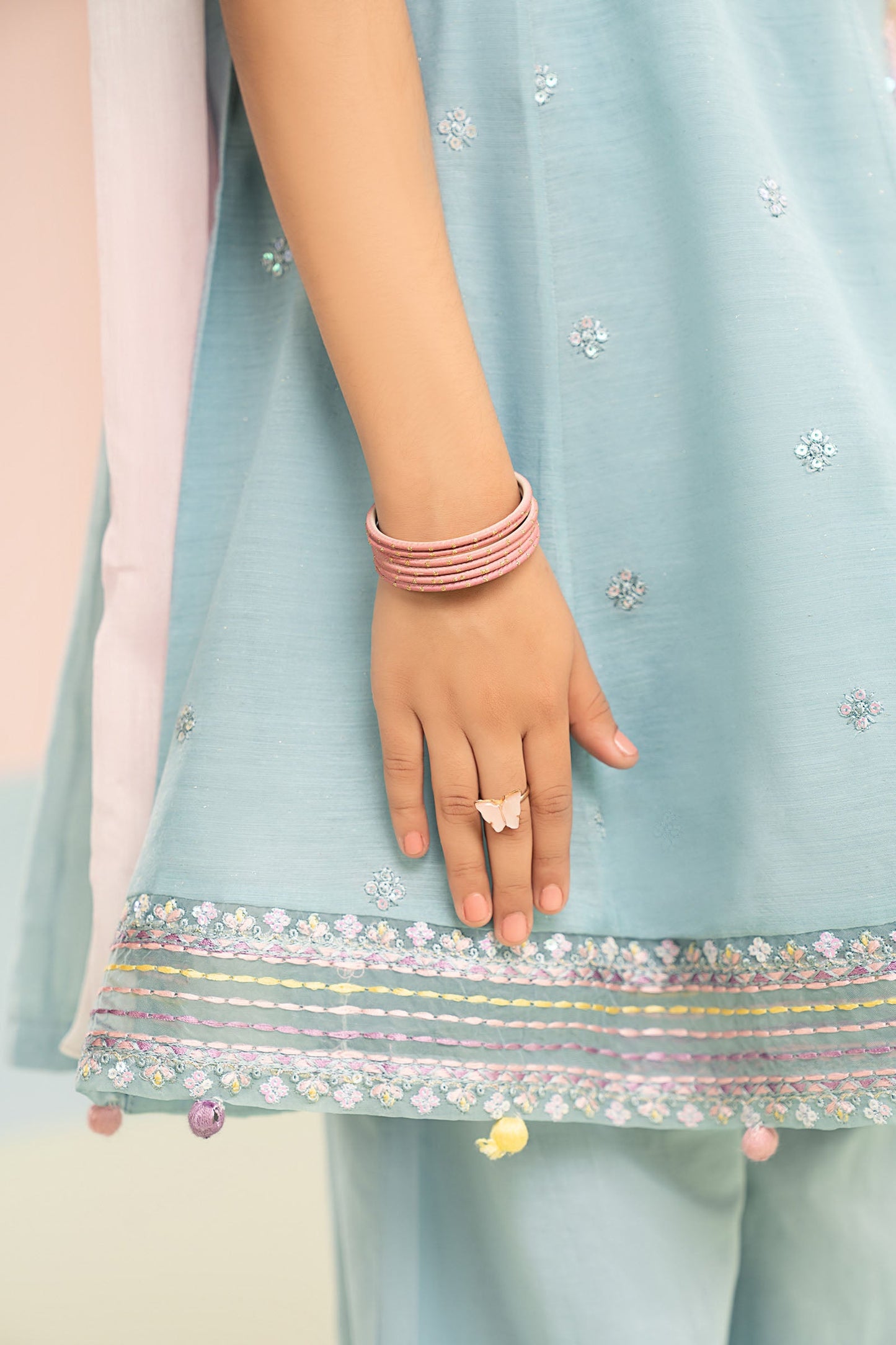 3 Piece Embroidered Paper Cotton Suit - Kids Clothing - available at Maria Faisal in UK and USA.