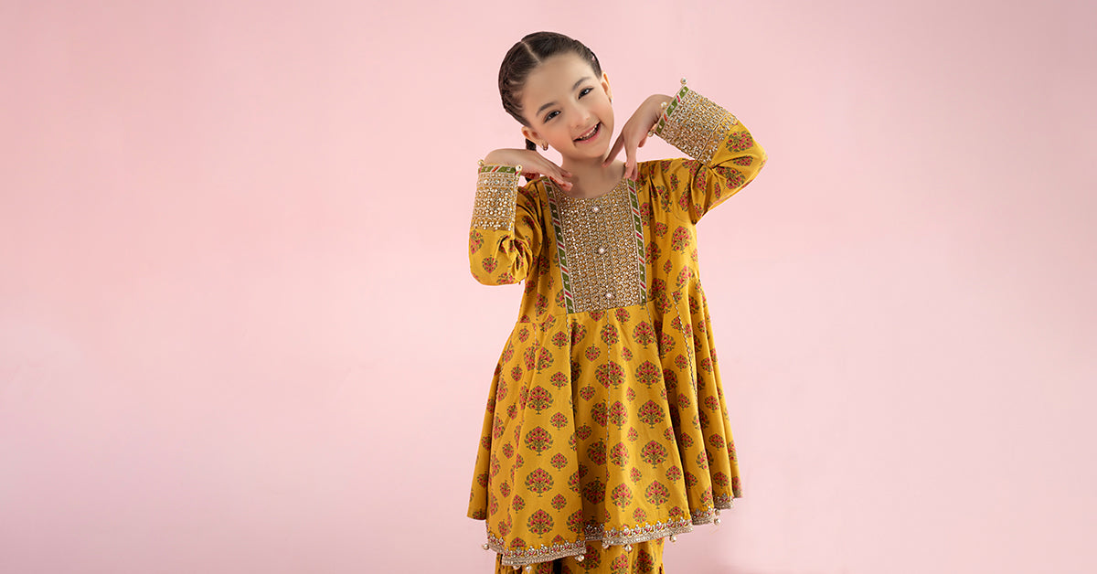 3 Piece Embroidered Linen Suit - Kids Clothing - available at Maria Faisal in UK and USA.