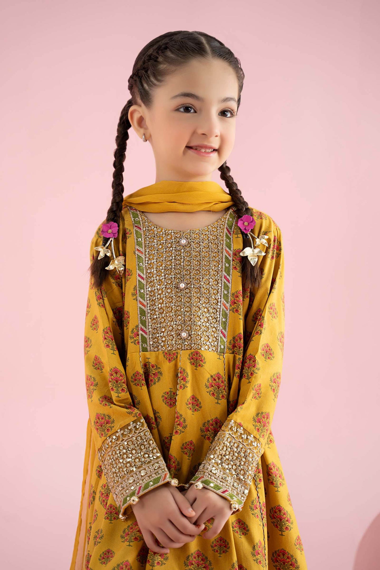 3 Piece Embroidered Linen Suit - Kids Clothing - available at Maria Faisal in UK and USA.