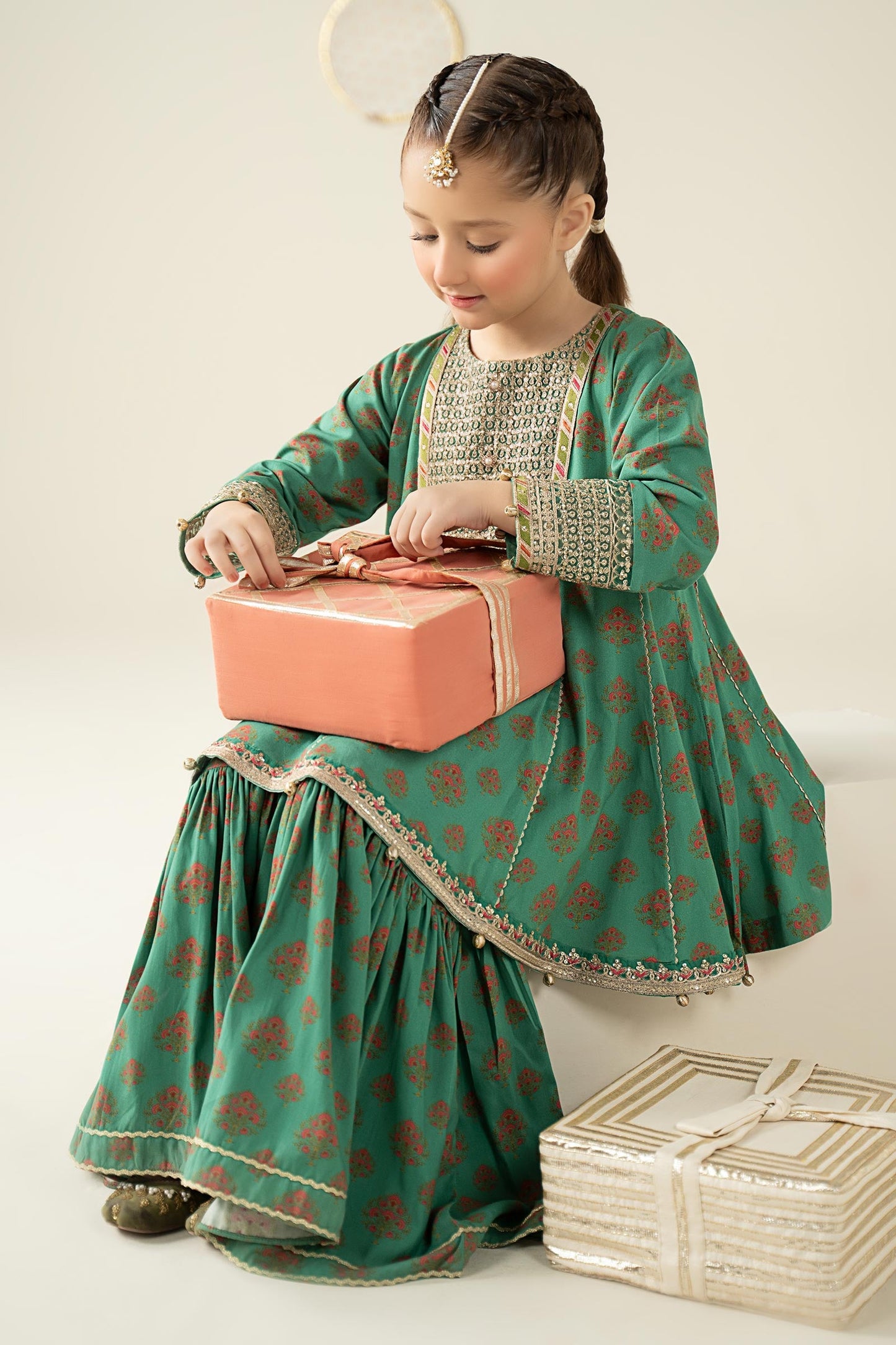 3 Piece Embroidered Linen Suit - Kids Clothing - available at Maria Faisal in UK and USA.