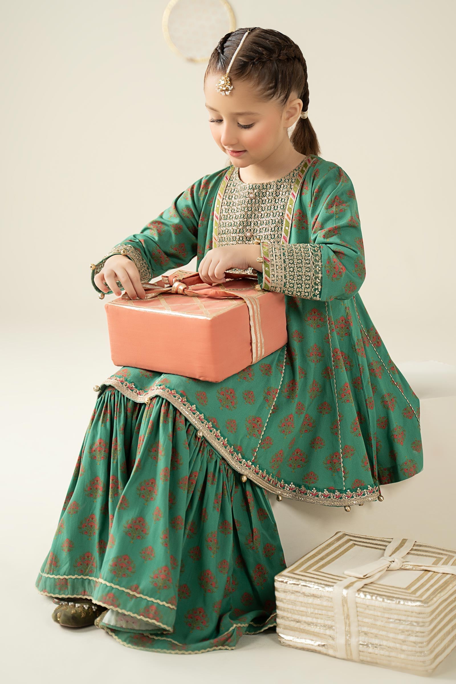 3 Piece Embroidered Linen Suit - Kids Clothing - available at Maria Faisal in UK and USA.