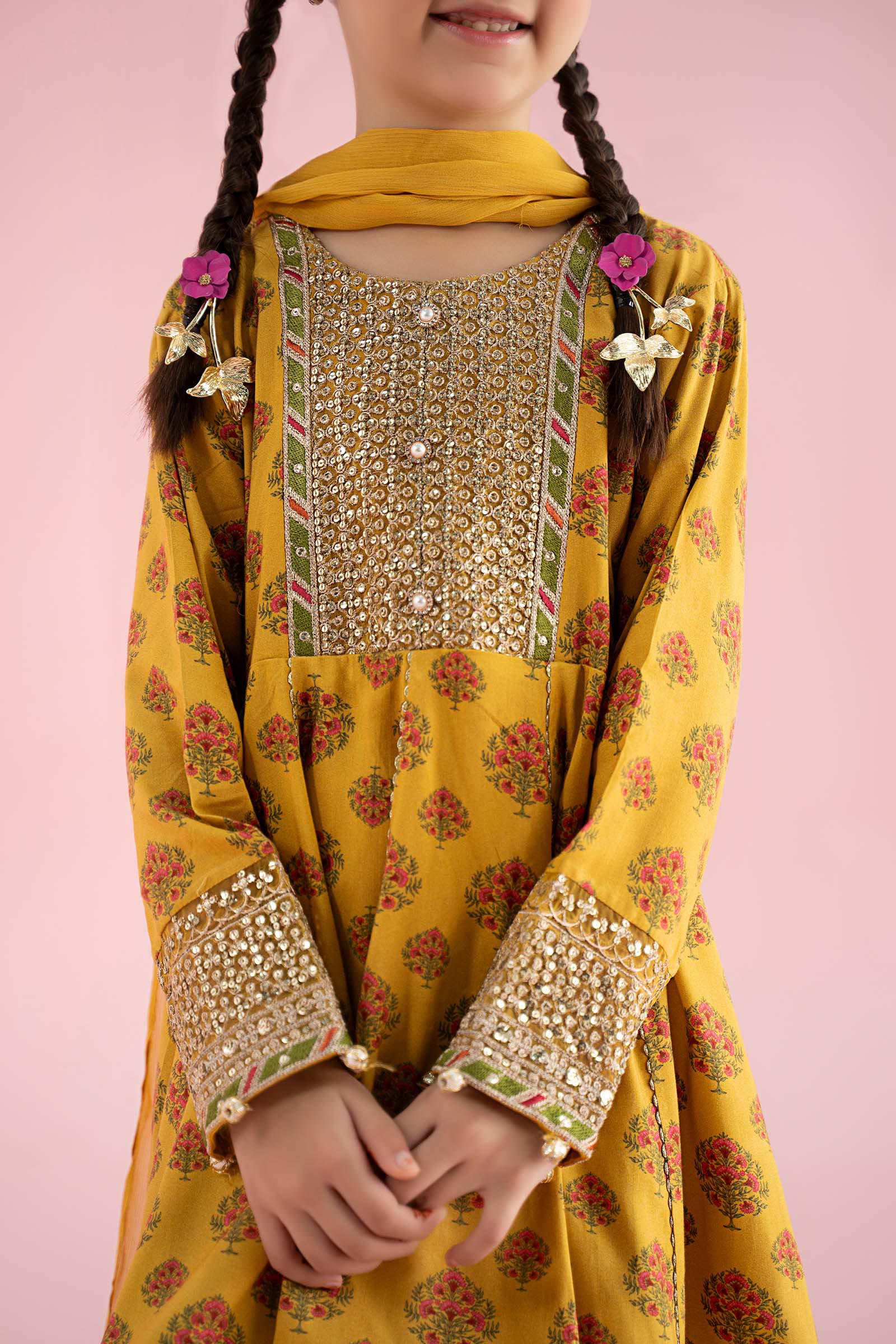 3 Piece Embroidered Linen Suit - Kids Clothing - available at Maria Faisal in UK and USA.