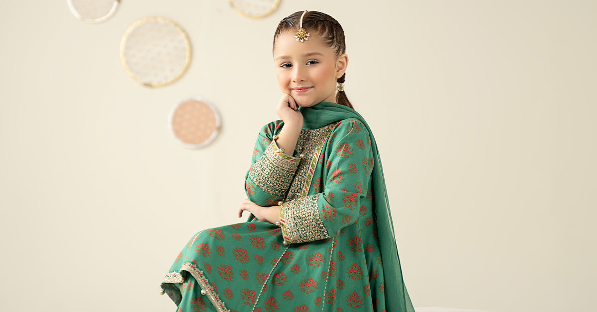 3 Piece Embroidered Linen Suit - Kids Clothing - available at Maria Faisal in UK and USA.