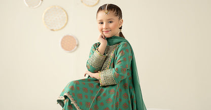 3 Piece Embroidered Linen Suit - Kids Clothing - available at Maria Faisal in UK and USA.