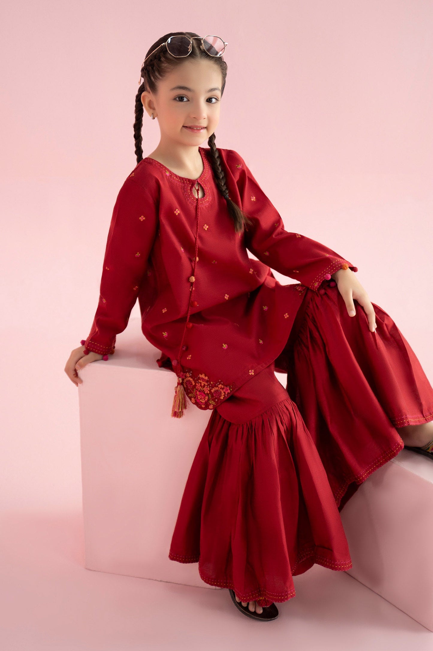 3 Piece Embroidered Cotton Silk Suit - Kids Clothes - available at Maria Faisal in UK and USA